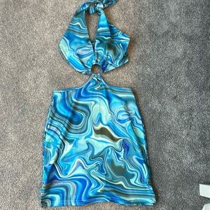 Blue hippy tie die mini dress